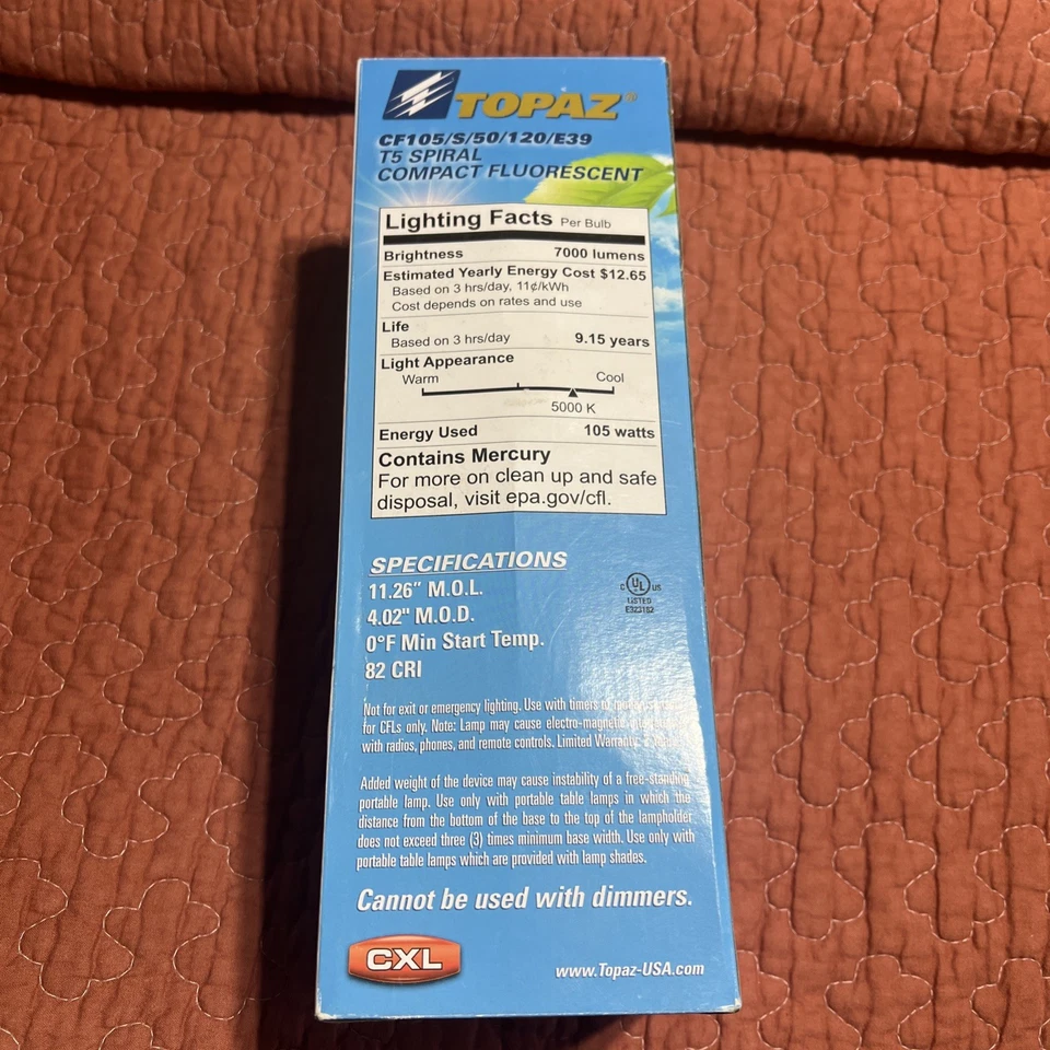 Topaz Compact Fluorescent High Lumen T5 Spiral Lamp 120V E39 Mogul Base - Image 3 of 4