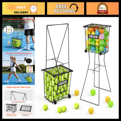 Tennis Ball Hopper & Pickleball Basket Cart - Holds 80 Balls, Portable with Whee