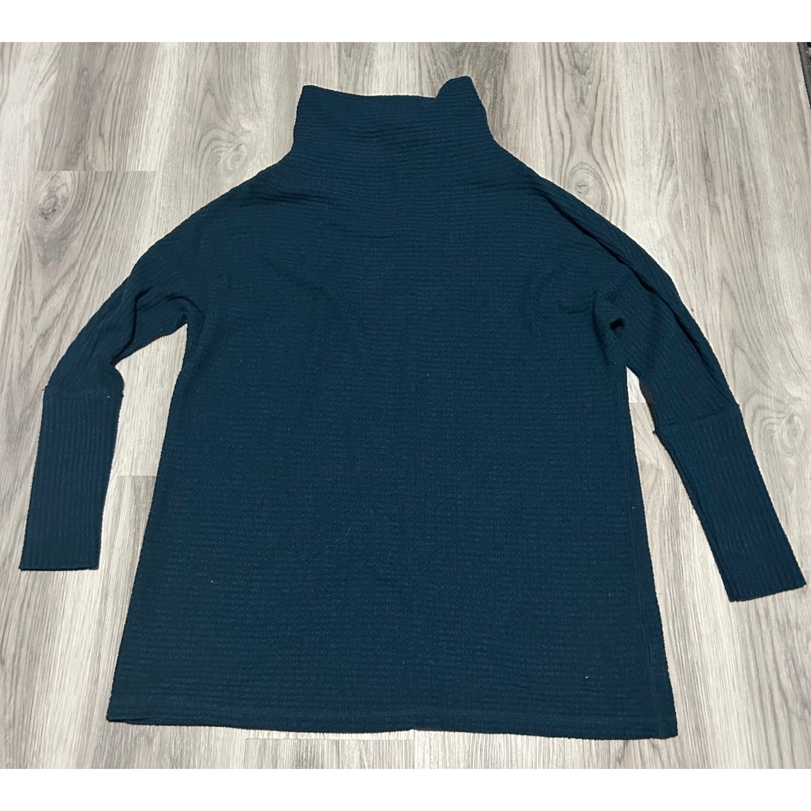 Free People Teal Ribbed Turtleneck Oversized Tunic Sweater Top