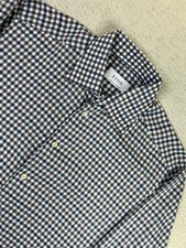 Eton Shirt Mens Medium Blue Brown Gingham Dress Long Sleeve Made To Measure