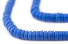 Blue Mini-Disk Sandcast Beads 8mm Ghana African Glass Large Hole 28 Inch Strand
