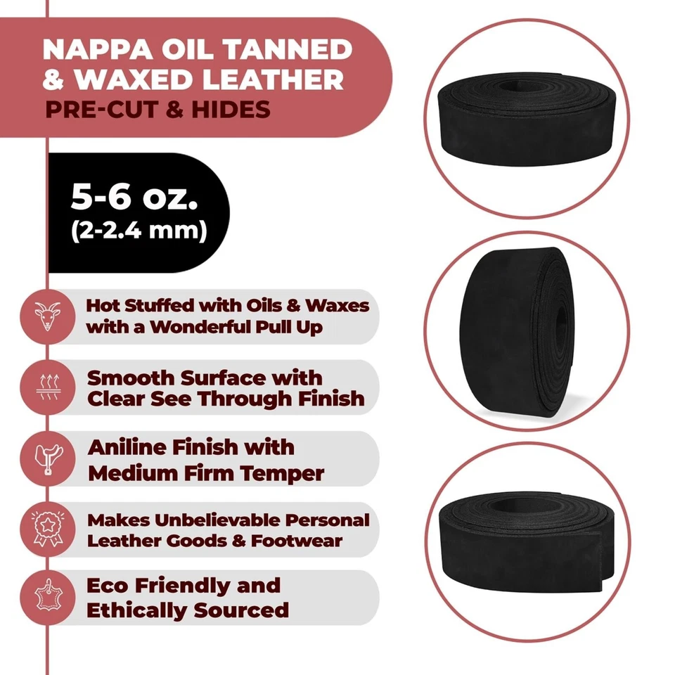 Cinturón de cuero ELW 5-6 oz (2-2,4 mm) curtido al aceite de napa y acabado ceroso correas de 84" Foto 3 de 4