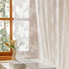 Lace Curtains 63 Inch Length, Sheer Lace Curtain 50"W x 63"L Pack of 2 White