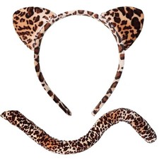 Cheetah Costume Accessories Set- Leopard Cat Ears Headband and Tail