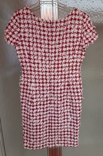 Oscar de la Renta Red Ivory Houndstooth Shift Dress Sz 10 Wedding Guest
