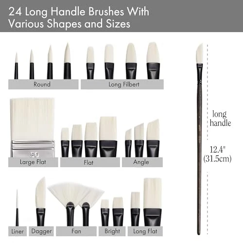 ARTIFY Artists' Oil Synthetic Hog Hair Paint Brush Set, 24 Pieces Long Handle  - Image 3 of 4