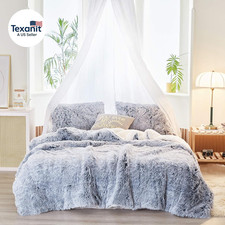 3-Piece Plush Shaggy Comforter Set, Full/Queen Size Luxury Faux Fur Sherpa Rever