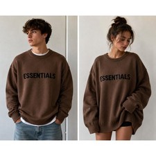 Fear of God Essentials Knit Logo Sweater Brown Mens Oversized Crewneck LS Large