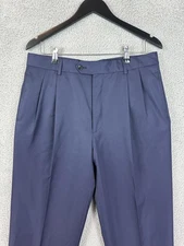 Jos. A. Bank Dress Pants Mens 34R Navy Blue Pleated Slacks Made in Italy Office