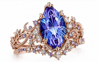 #ad 15 CTS Celestial Queen Fantasy Cut Alexandrite Bridal Set 18K Rose Gold $8300.00