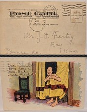 IOLA KANSAS to RAY KANSAS 1906 DPO RF3 Shirtless Father Comic Postcard 