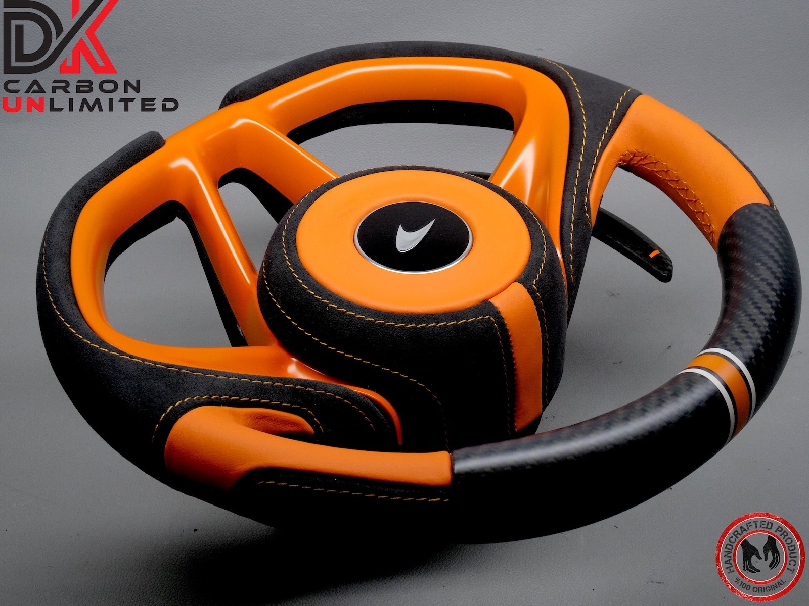 McLaren 750S 720S 765LT Alcantara Orange MSO Weave Matte Carbon Steering Wheel