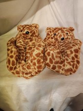 Plush Cheetah Print Teddy Bear Slippers One Size New