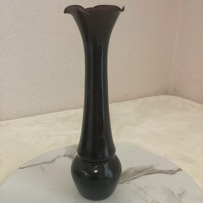 Black Amethyst Glass Bud Vase with Ruffled Top 9  - Fast Shipping