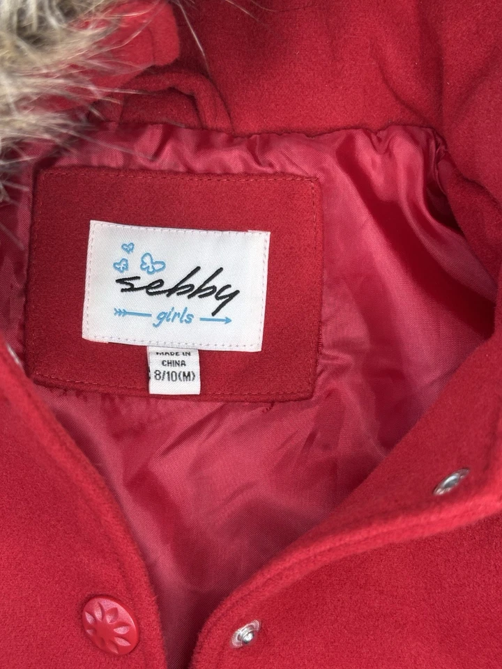 Sebby Girls Coat Size Medium 8/10 Hooded, Full Zip Red - Image 2 of 4