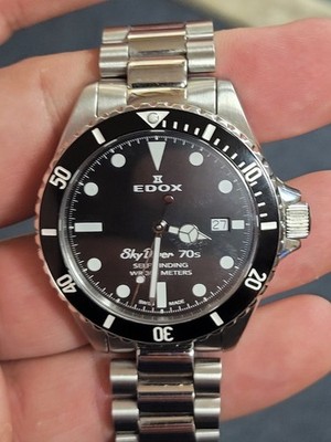 EDOX Skydiver 70s 80112-3NM-NI Automatic Black Dial Bracelet Men's Watch