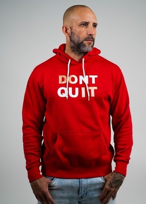 Don't Quit Hoodie Unisex Large Red Rose Gold White Graphic Pocket Pullover NEW