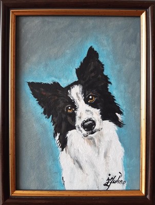 Border Collie Original Painting Curious Dog Portrait Oil Painting 7 x 5