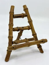 Vintage Bamboo Small Easel Tabletop Photo Plate Art Holder Display 5”