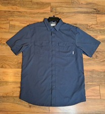 Columbia Mens Omni Shade Short Sleeve Vented Button Up Shirt Sz M Blue Fishing