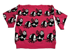 Vintage 90s Panda Bear Sweater AOP Hot Pink 100 Acrylic Size M