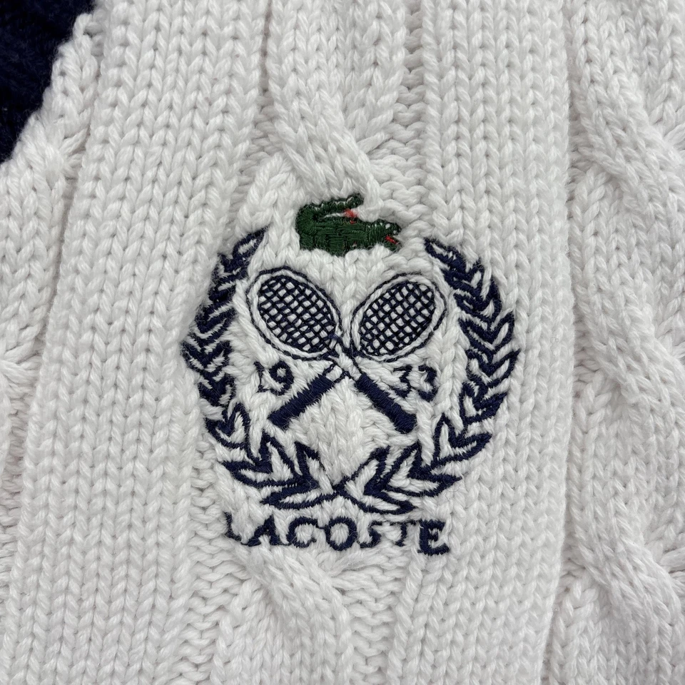Chaleco Suéter Izod Lacoste De Colección Para Hombres Medio Tejido con Cable Tenis Hecho en EE. UU. Años 80 Foto 3 de 4