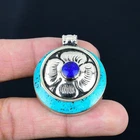 Lapis Lazuli Turquoise 925 Sterling Silver Handmade Nepali Pendant 1.7" PG 2406
