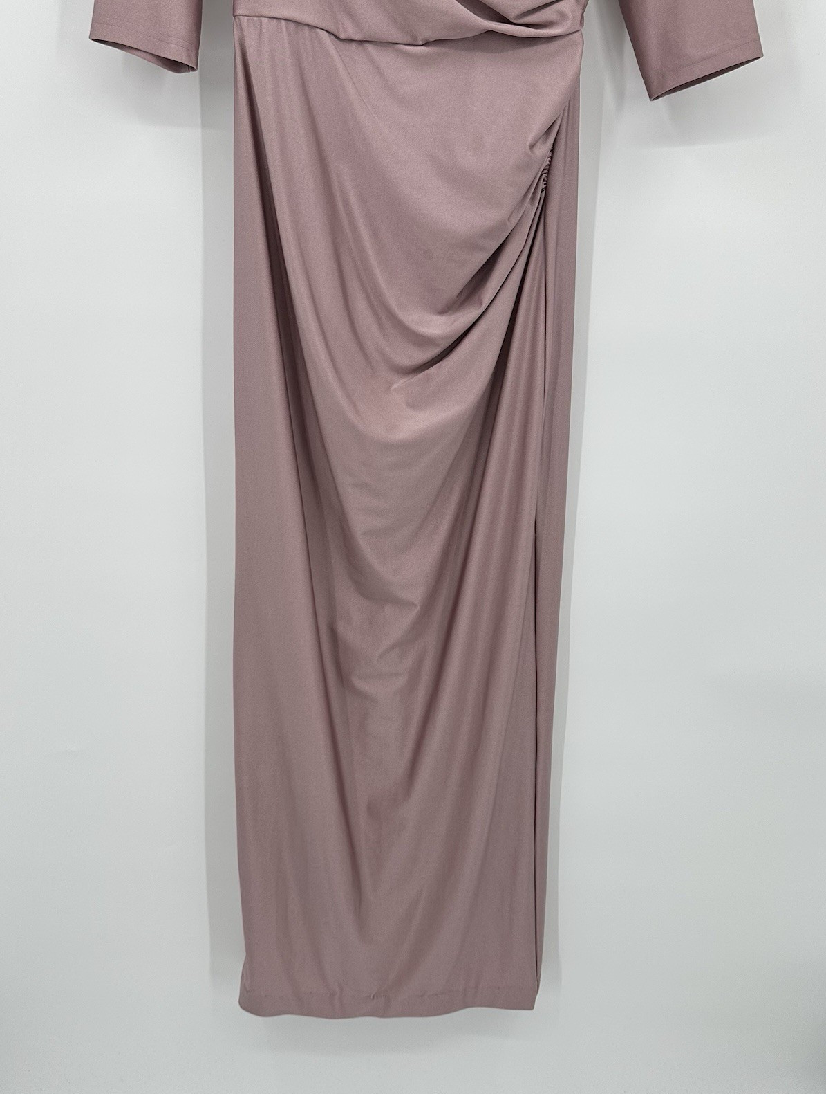 OLEG CASSINI maxi dress off the shoulder ruched pink quartz formal party 6