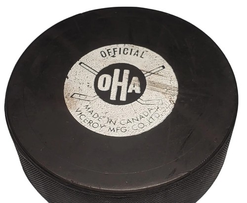 PICKERING PANTHERS OHA VINTAGE OFFICIAL HOCKEY PUCK made in 🇨🇦 JR. B VICEROY - Picture 6 of 12