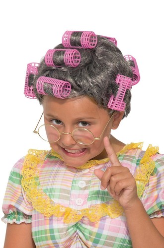 Aunt Gertie Wig child old lady grandma gray hair curlers 100 day of school stage - Picture 7 of 14