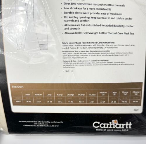 Carhartt Thermal Bottoms Mens Size 2X Natural Color Heavyweight Cotton - Picture 6 of 7