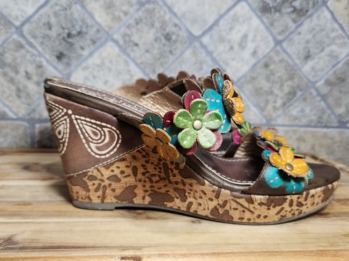 Women's Aura Spring Step Radd Floral Yellow Cork Wedge Sandals Shoes Size 39 - Picture 8 of 11