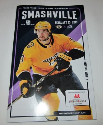 2019 Nashville Predators Feb 23 Game Program v Colorado Avalanche Filip Forsberg