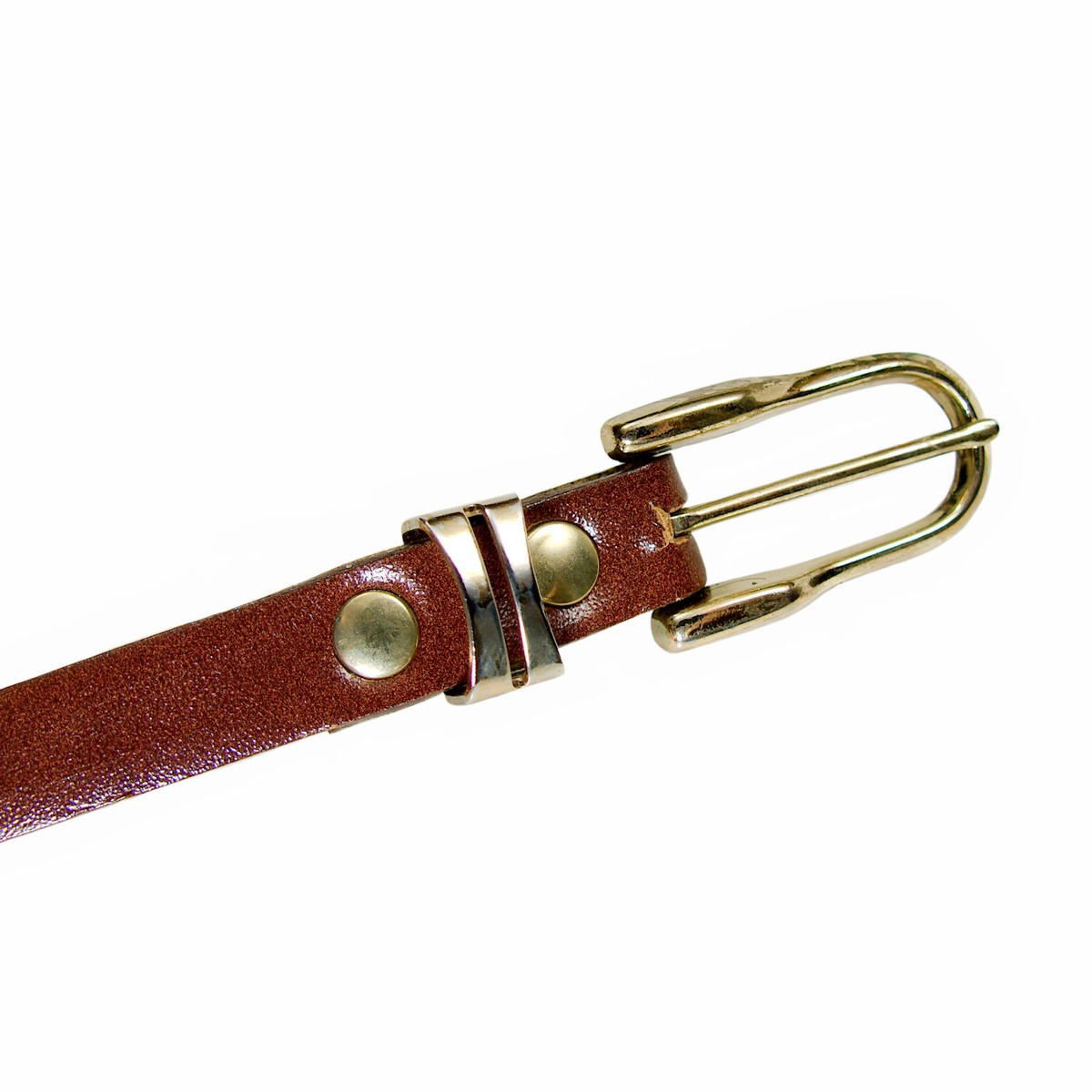 Gold-Tone Buckle Leather Fashion Belt, 0.5in Wide, Classic Style, Solid Women main image 2