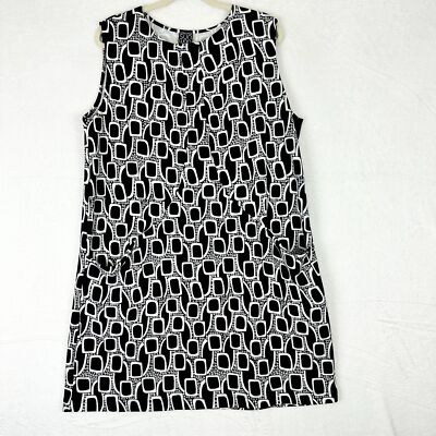 Clara Sunwoo Mod Sleeveless Stretch Mini Shift Dress Size Large Pockets Retro