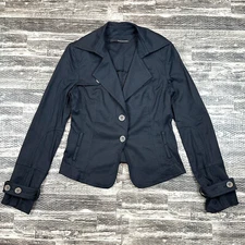 ATOS LOMBARDINI Womens sz 44 Black Textured Jacket Trench Style Short Coat