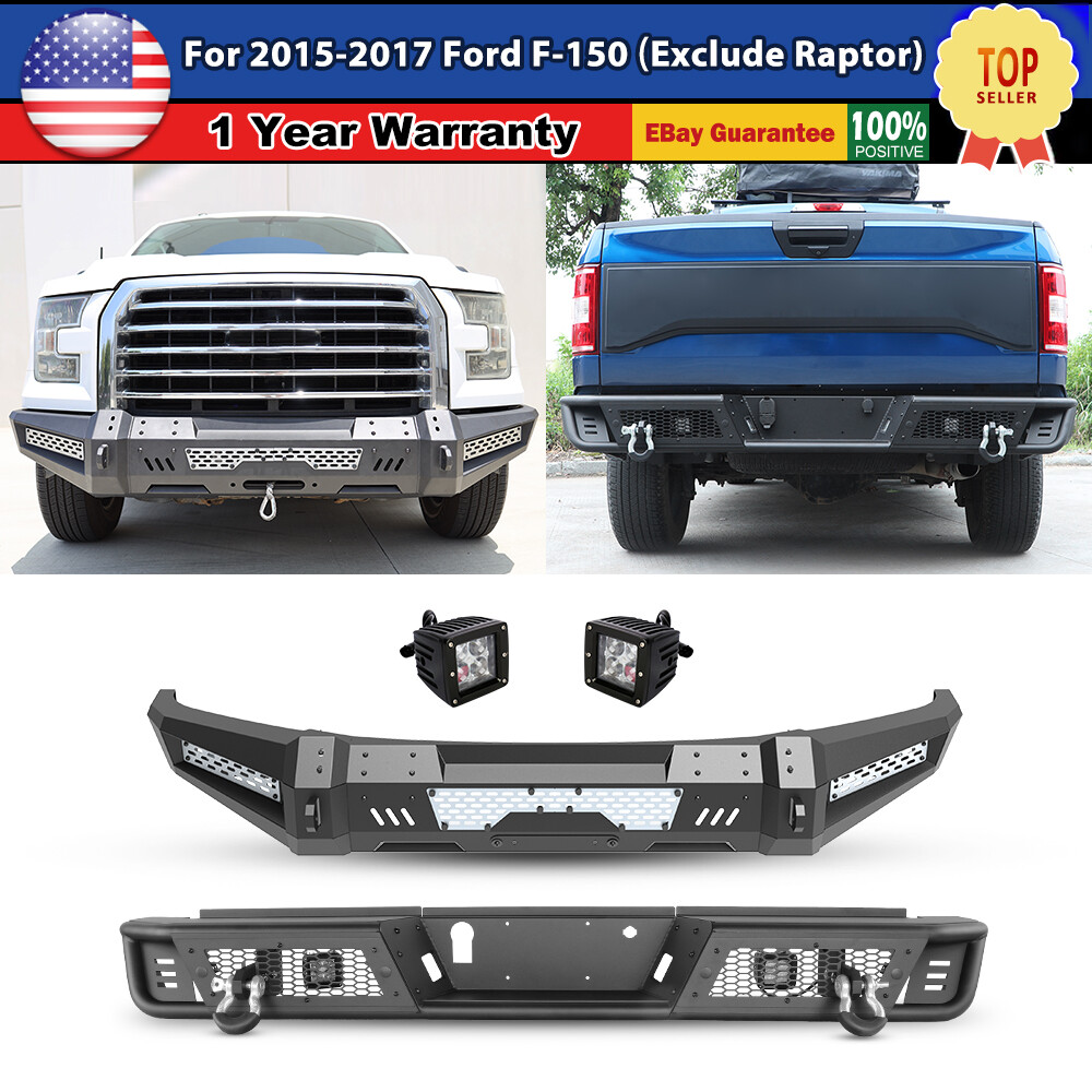 Black Steel Upgraded Front+Rear Bumper for 2015-2017 Ford F-150 Truck Assembly
