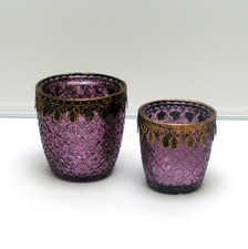 Formano Teelichtleuchte Vintage-Berry Glas Metalloptik 2er Set 9,5 cm 7,5 cm