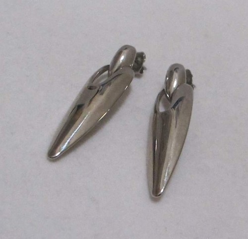 Sleek Modernist Vtg 1-5/8” Silver Tone Dangle “Cosmos Pod” Post Pierced Earrings - Picture 8 of 12