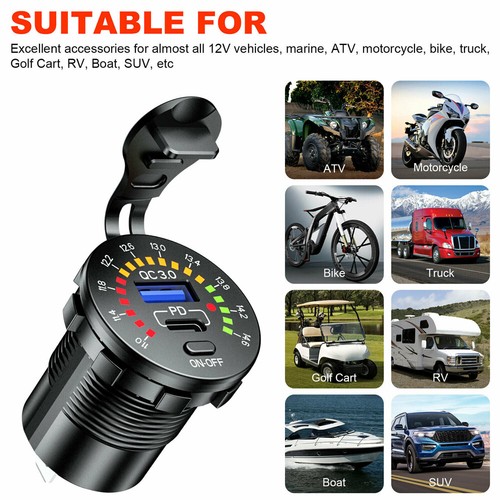 12-24v Dual USB Car Fast Charger Socket Power Outlet LED Voltmeter Waterproof - Picture 35 of 36