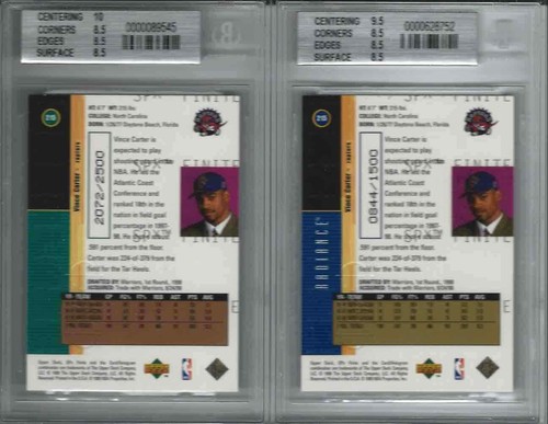 1998 SPx FINITE 2072/2500 & RADIANCE 844/1500 Vince Carter Rookies RC BGS 8,5 - Foto 2 di 2