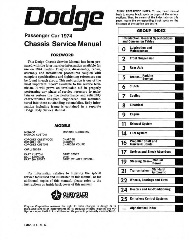 Dodge Challenger 1974 cargador de dardos taller reparación manual motor transmisión Foto 2 de 4