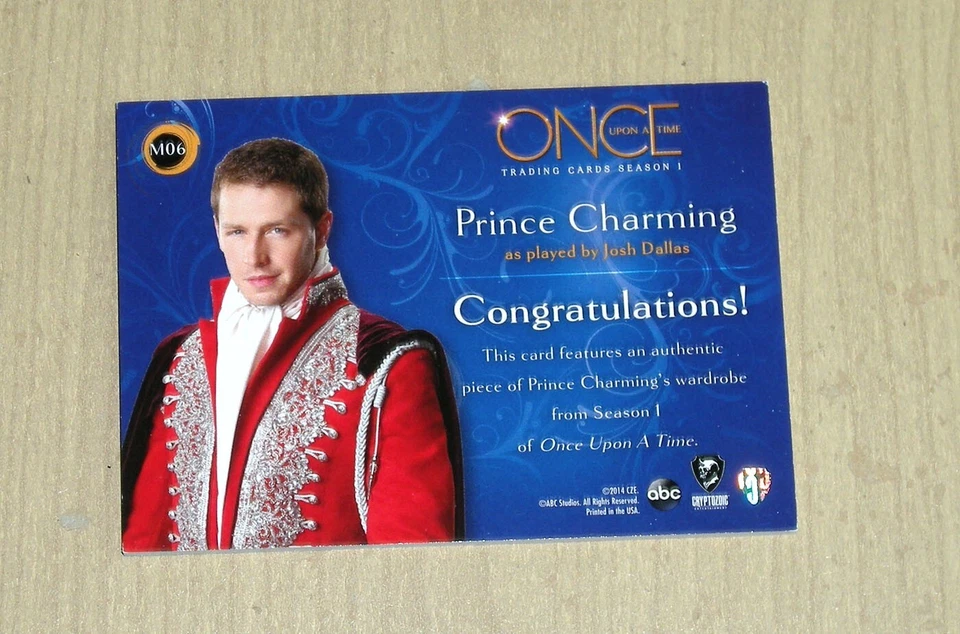 2014 Cryptozoic Once Upon Time wardrobe costume Prince Charming Josh Dallas M06 - Image 2 of 2