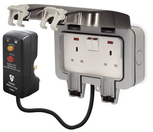 Weatherproof Storm RCD Socket Double Switched 13 A 2 Gang IP66 Aodoka Outdoor Socket
