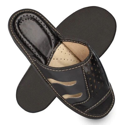 Herren Leder Hausschuh Pantoletten schwarz grau Open-Toe Gr. 40-46 filsko Rimini - Bild 1 von 4