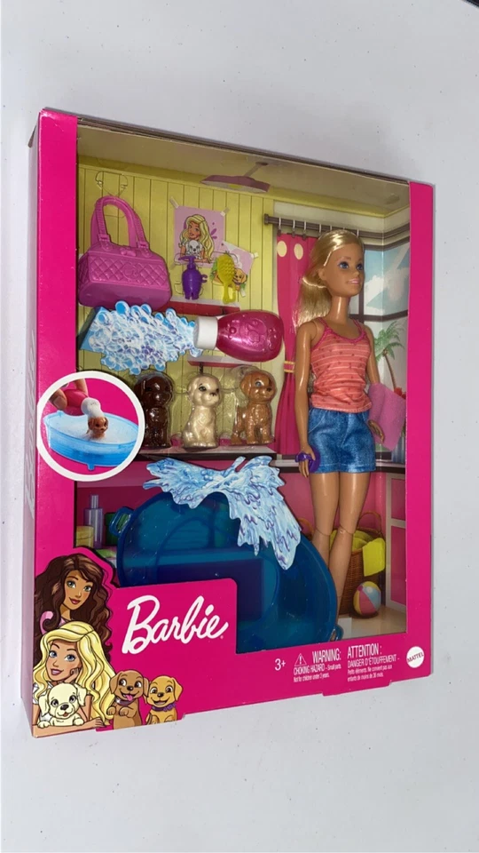 Barbie Puppy Bath Time Muñeca Set 3 Juego de Lavado de Perros ¡Nuevo SELLADO por Mattel! Foto 4 de 4
