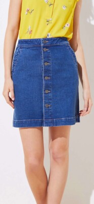 Ann Taylor LOFT Button Down Denim Skirt in Mid Indigo Wash Size 4 12 NWT eBay