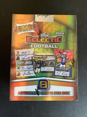2024 Leaf Eclectic Football Factory Sealed 8 Auto's Per Hobby Jumbo Box