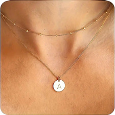 Fashion 14K Plated Layered Initial English Letter A Necklace Women Girls Gift