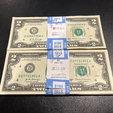 2017 Two Dollar ($2) Bill Uncirculated Consecutive Sequential BEP Wrap - 1 Note